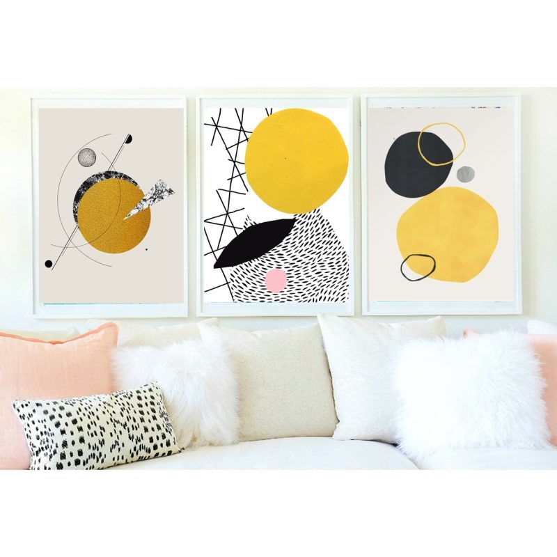 Tríptico decorativo "círculo amarillo". Sin Clavos. Varios tamaños.