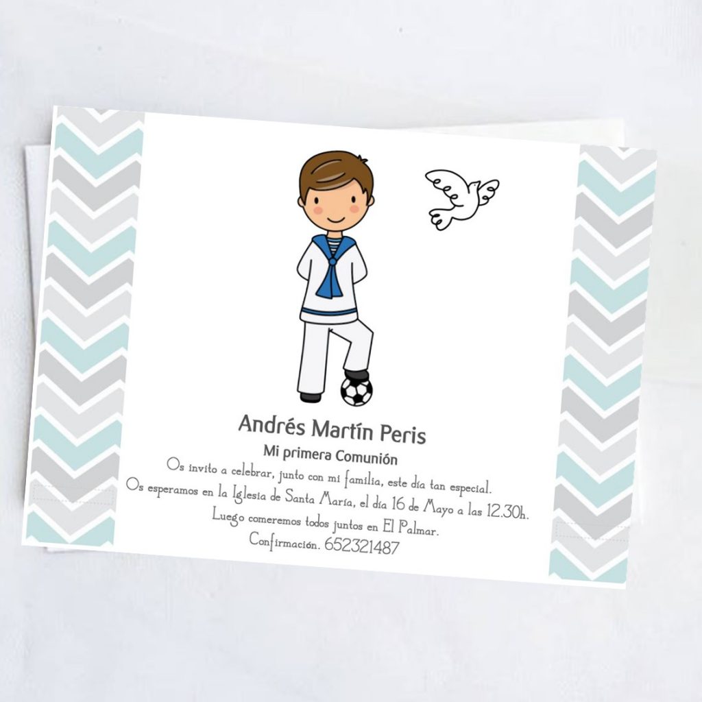 Invitación para comunión niño. Personalizada. Pack 24 unidades.Modelo sixty.