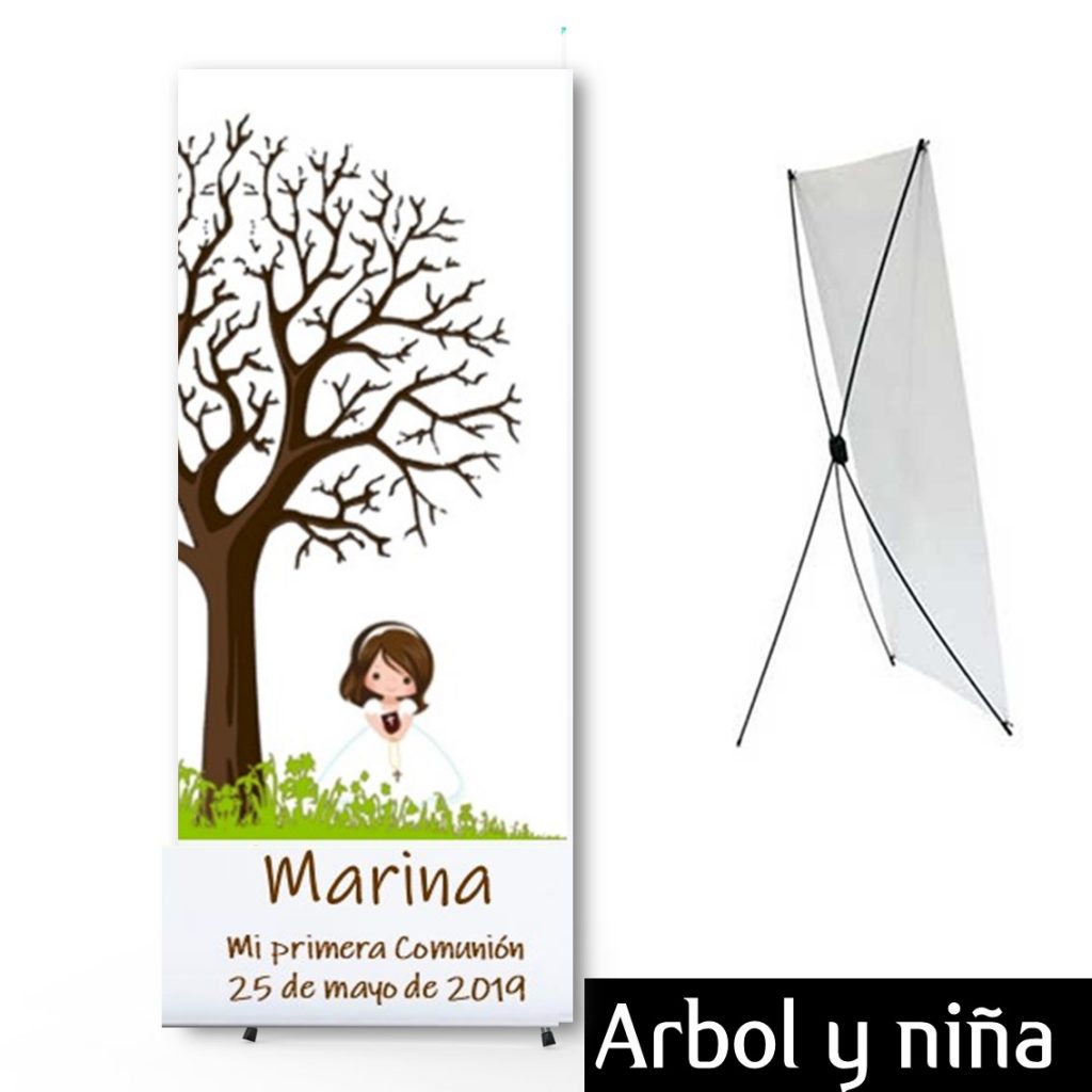 Cartel Banner para Comunión. Modelo árbol y niña. Tamaño 60 x 160 cm
