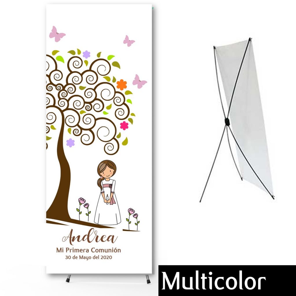 Cartel Banner para Comunión niña. Modelo multicolor. Tamaño 60 x 160 cm.