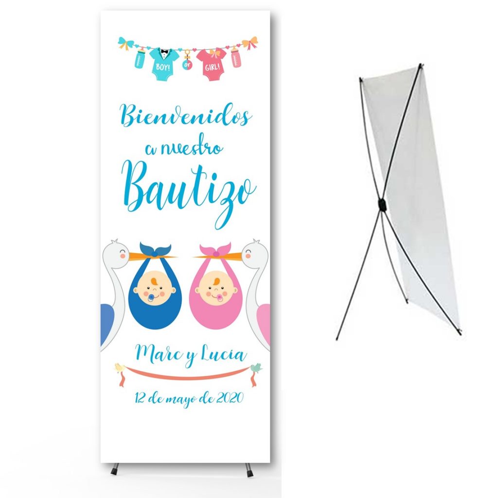 Cartel Banner para Bautizo. Modelo niño y niña.