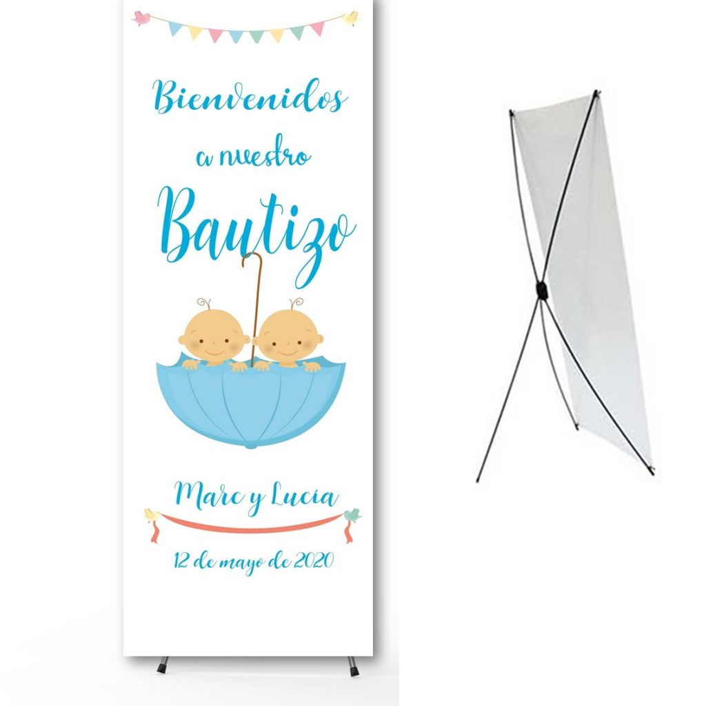 Cartel Banner para Bautizo. Modelo gemelos.