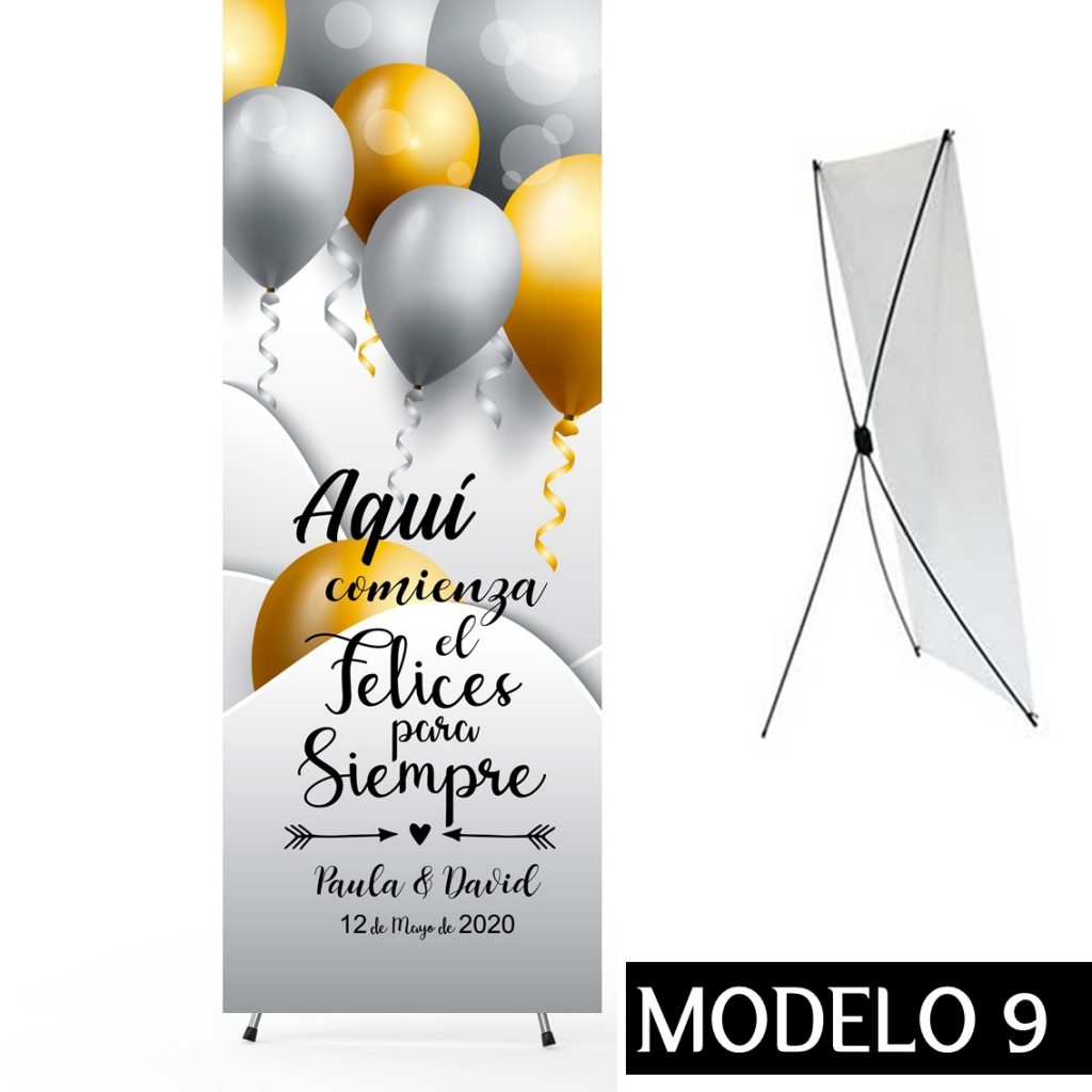 Cartel Banner para Boda. Aquí comienza el "Felices para siempre". Tamaño 60 x 160 cm