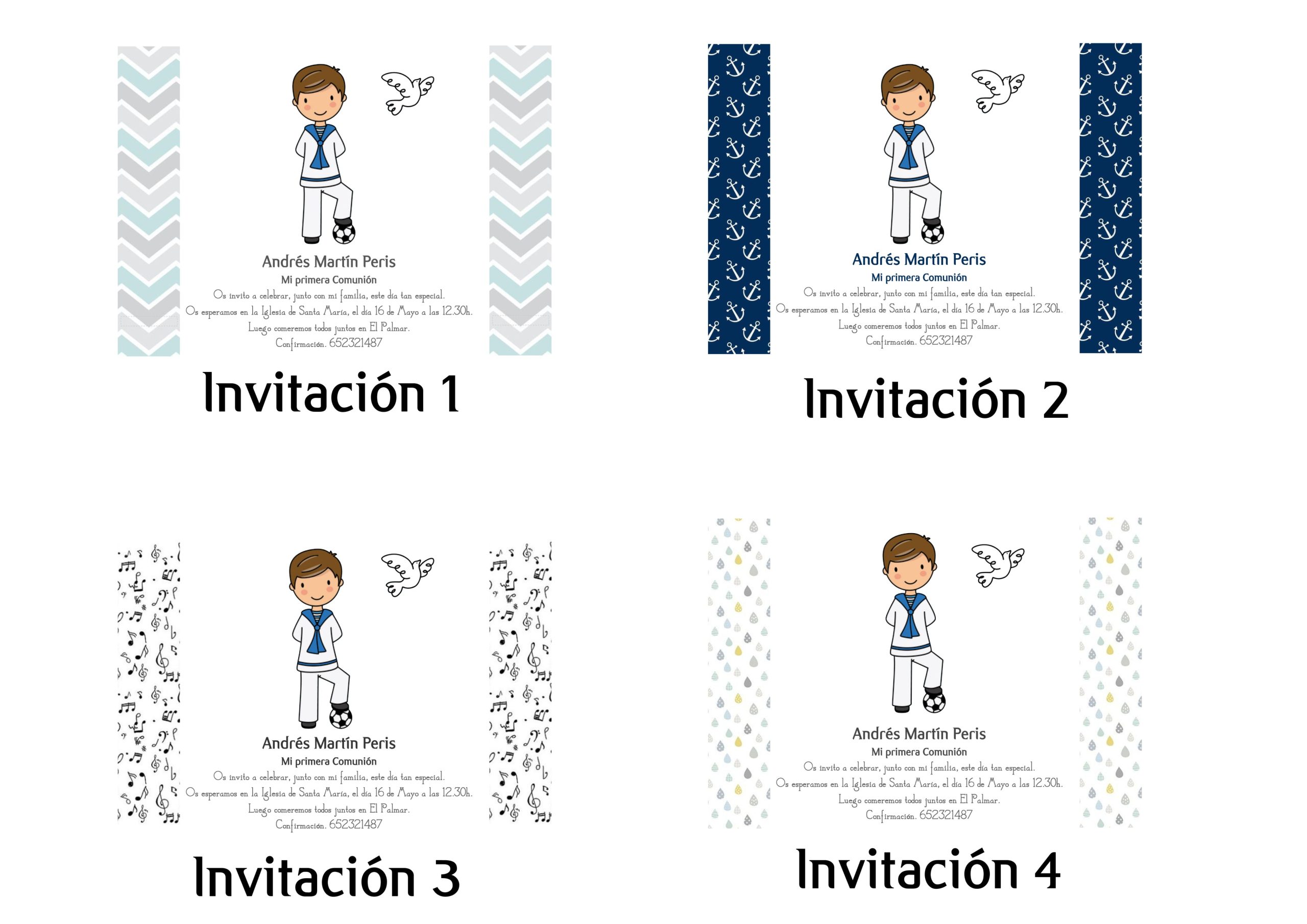 Invitación para comunión niño. Personalizada. Pack 24 unidades.Modelo sixty. - Imagen 3