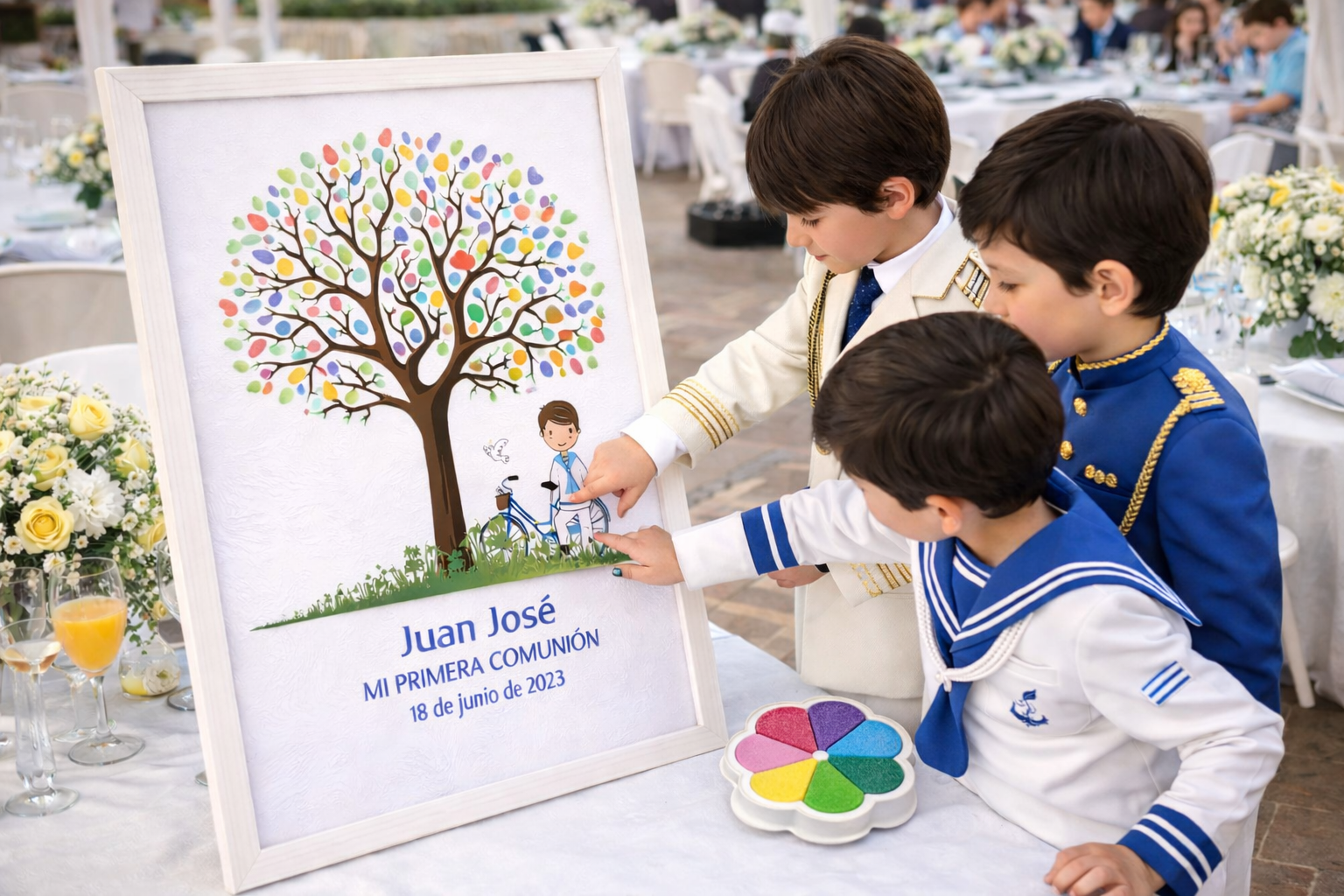 Kit Árbol de huellas + Banner con ilustración niño. Modelo bicicleta. - Imagen 2