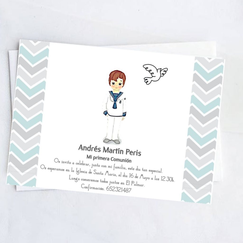 Invitación para comunión niño.Modelo clásico. 3 niños.