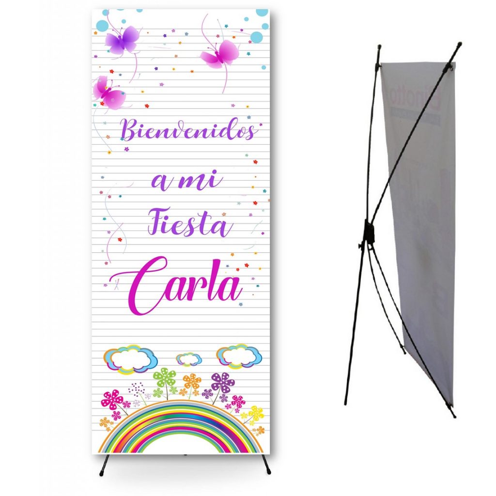 Cartel Banner para cumpleaños. Personalizado. Modelo mariposas.