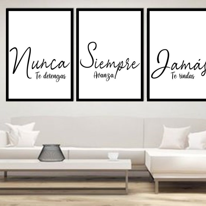 Tríptico con frase motivadora ” Nunca te detengas, Siempre Avanza, Jamás te rindas". Sin Clavos. Varios tamaños