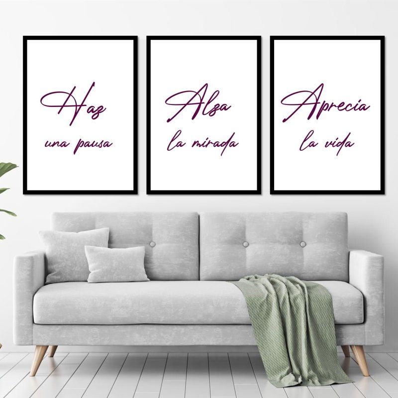 Tríptico frase motivadora " Haz una pausa, Alza la mirada, Aprecia la vida". Sin Clavos. Varios Tamaños.