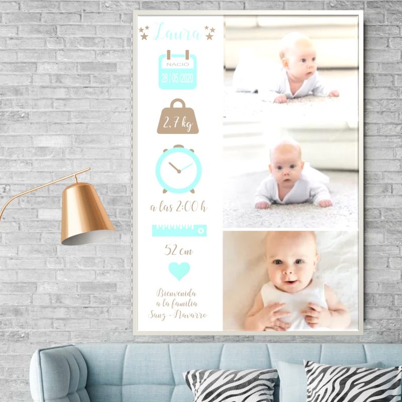 Cuadro natalicio bebé personalizado. Varios colores y tamaños a elegir.