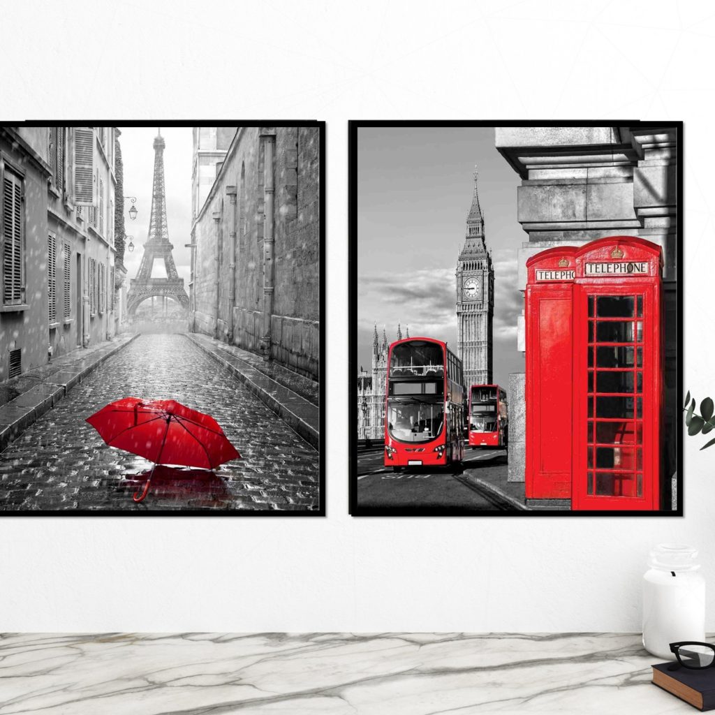 Díptico, "Cabina Roja" 2 cuadros con Marco. Sin Clavos.