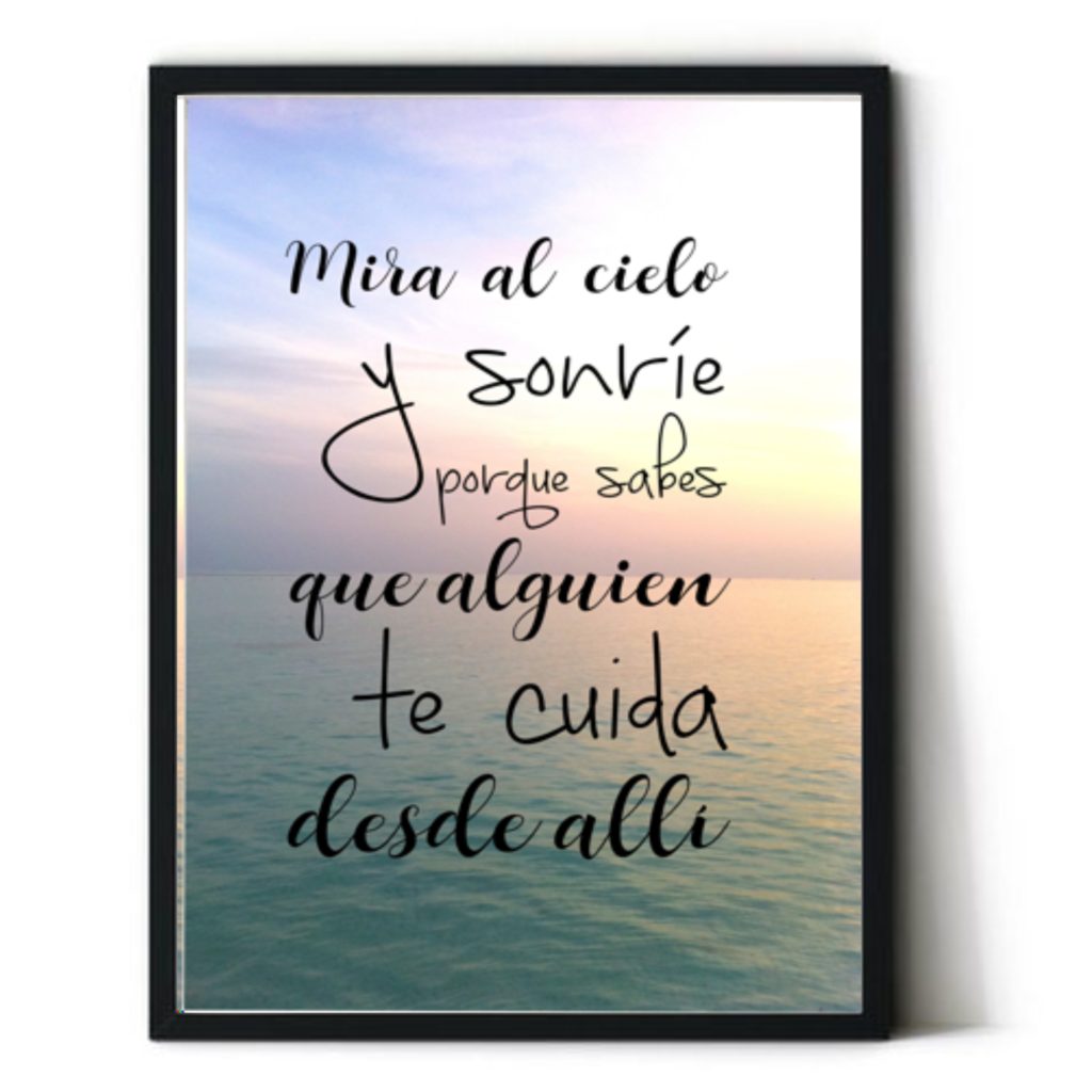 Cuadro con frase motivadora. Personalizado. Con marco incluido. Sin clavos. "Mira al cielo y sonríe..."