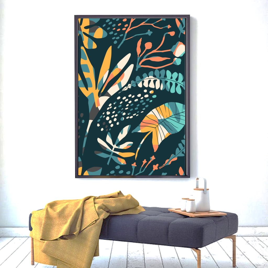 Cuadro floral con fondo negro. Sujeción Sin clavos. Gran tamaño 40 x 50 cm. Modelo F03