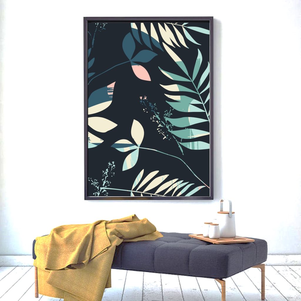 Cuadro floral con fondo negro. Sujeción Sin clavos. Gran tamaño 40 x 50 cm. Modelo F05