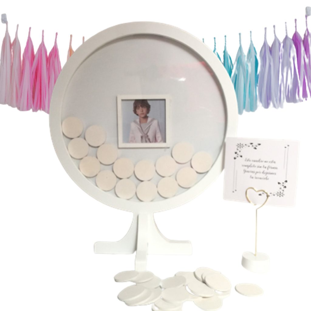 Cuadro firmas con foto. 40 círculos de Madera. Modelo Bola del Mundo