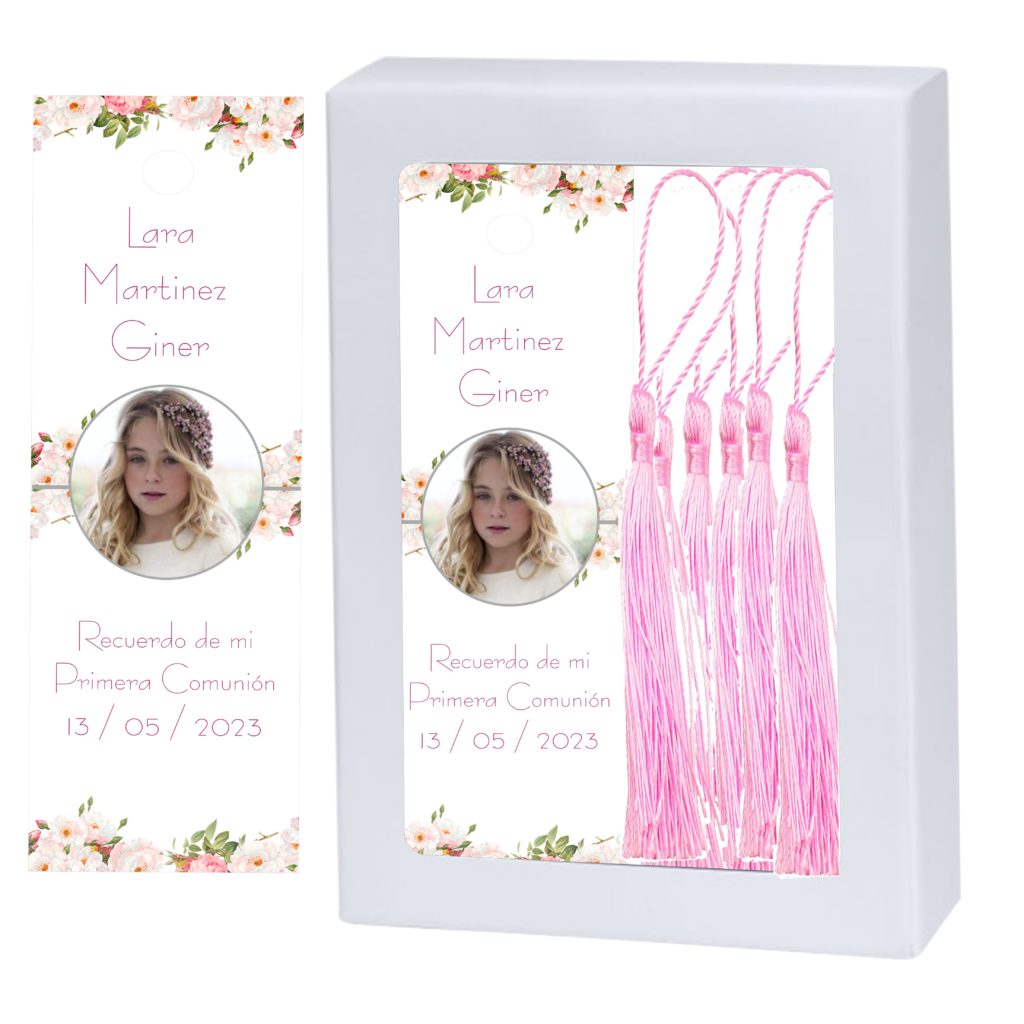 Marcapáginas Comunión Niña. Personalizado con Foto. Modelo PRIMAVERA