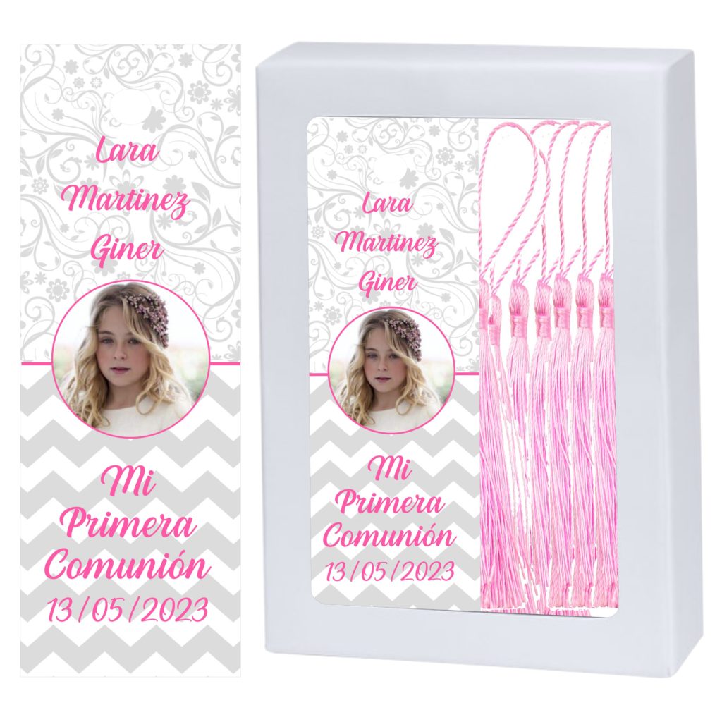 Marcapáginas Comunión Niña. Personalizado con Foto. Modelo CACHEMIR.