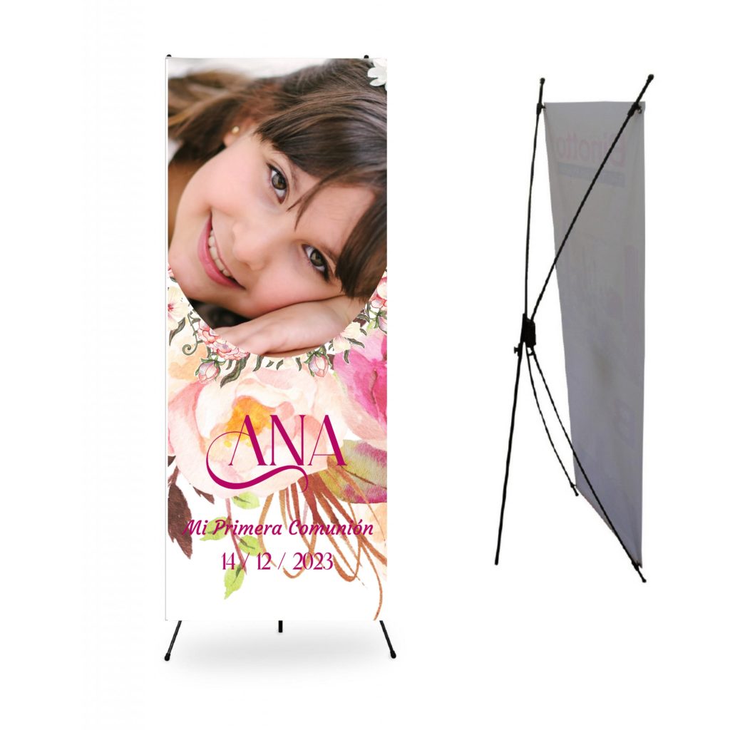 Cartel Comunión Niña. Personalizado con Foto. Photocall Bienvenida Comunión niña. ACUARELA