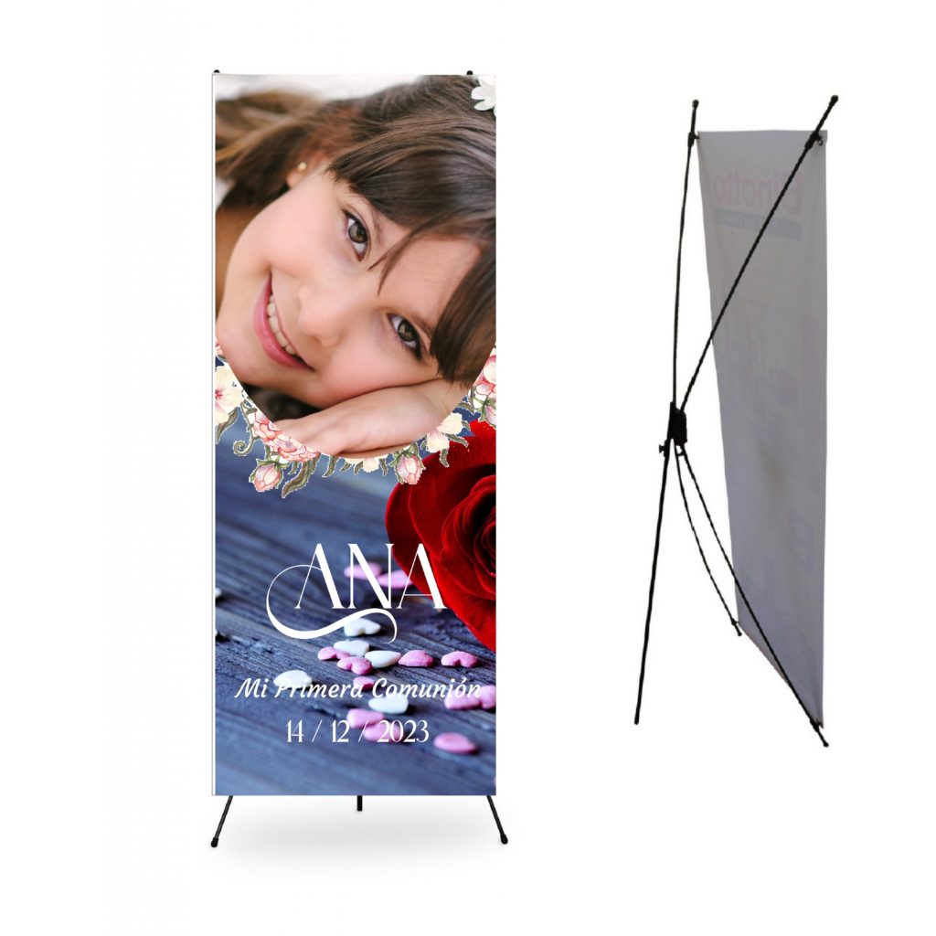 Cartel Comunión Niña. Personalizado con Foto. Photocall Bienvenida Comunión niña. AZUL MARINO