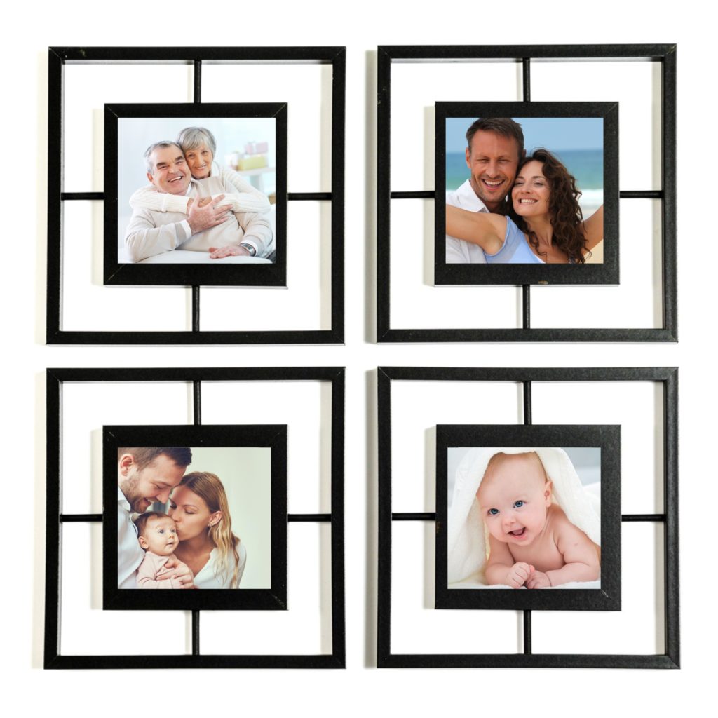 Marcos de Fotos Múltiple de madera pared. Conjunto de 4 marcos portafotos 20 x 20 cm. Collage de Marcos fotos pared. Foto mural pared, Decoración de Pared. Marcos portarretratos. (negro)