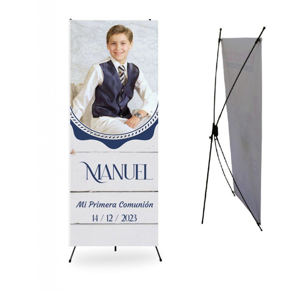 Cartel Comunión Niño. Personalizado con Foto. Photocall Bienvenida Comunión niño.RÚSTICO BLANCO
