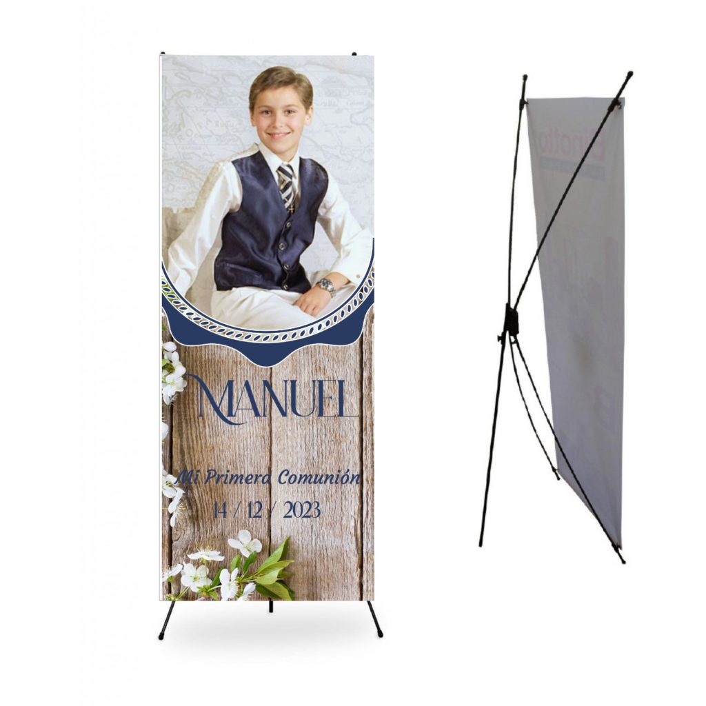 Cartel Comunión Niño. Personalizado con Foto. Photocall Bienvenida Comunión niño.RÚSTICO ROBLE