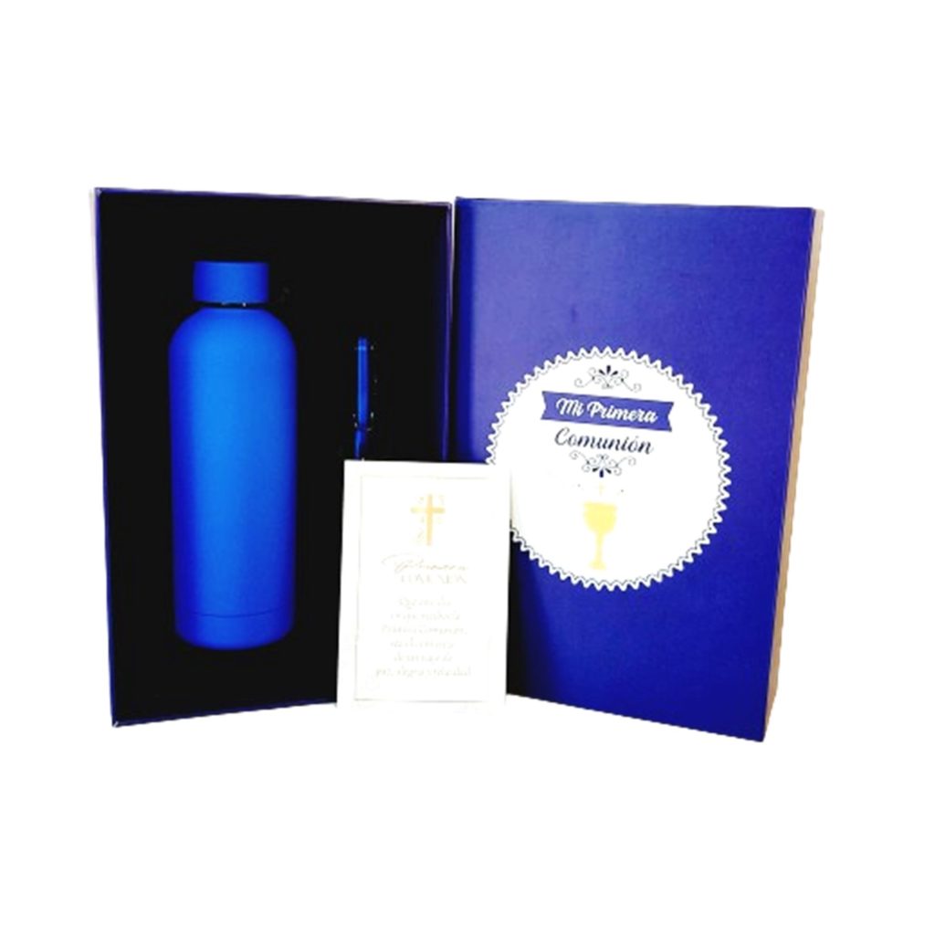 Regalo Comunión Niño - Botella, bolígrafo y tarjeta de Comunión.