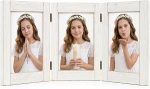 Marcos de fotos triple plegable. Foto 10 x 15 cm. Blanco Vintage