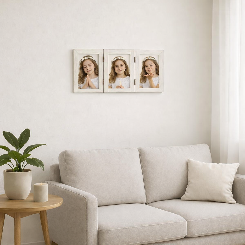 Marcos de fotos triple plegable. Foto 10 x 15 cm. Blanco Vintage - Imagen 2