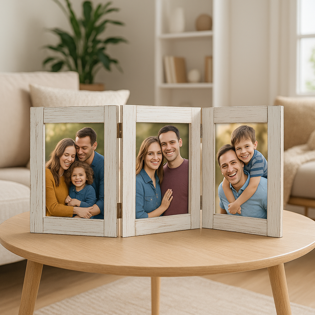 Marcos de fotos triple plegable. Foto 10 x 15 cm. Blanco - Imagen 2