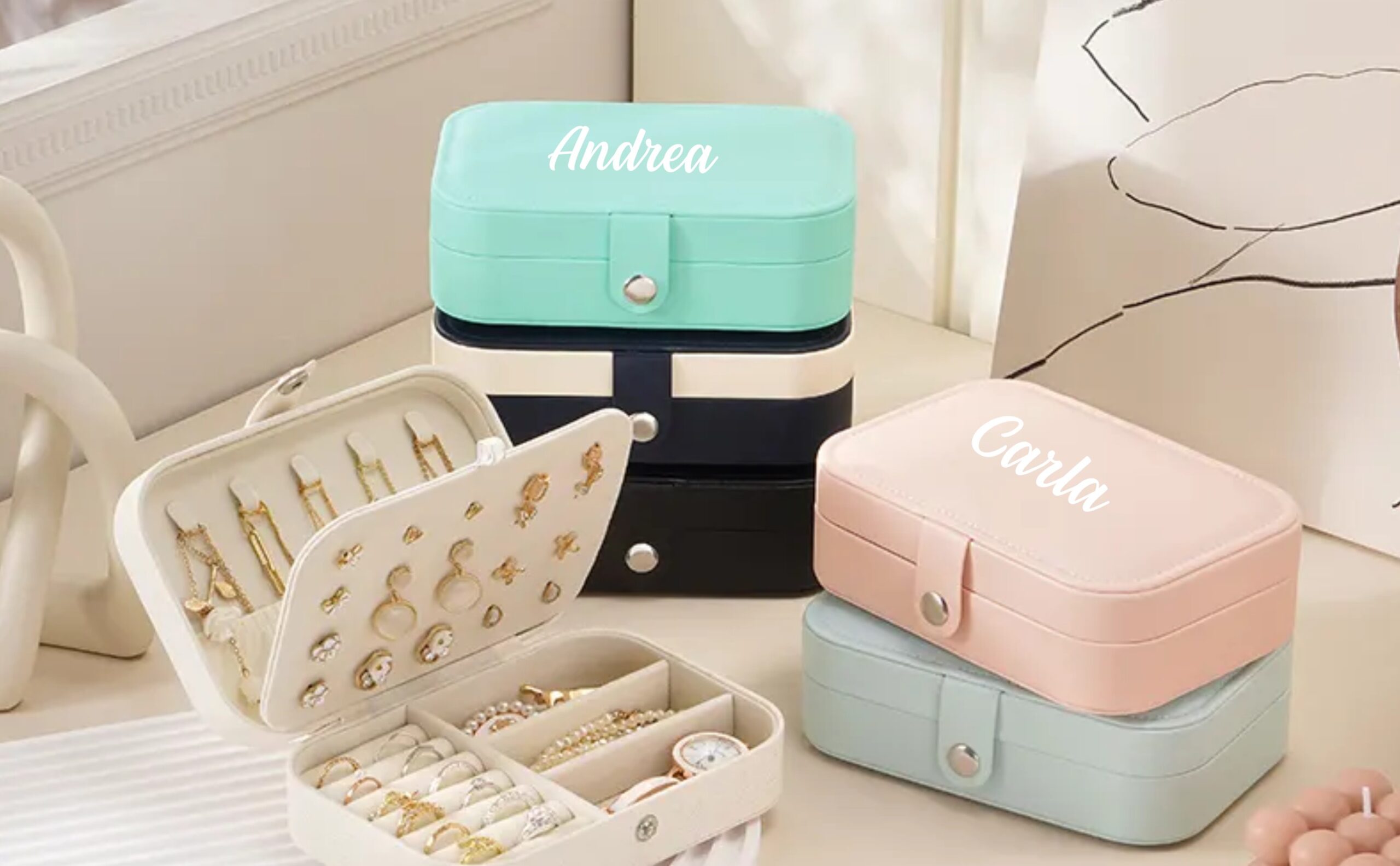 Regalo Niña Mujer - Joyero Personalizado Joyero de viaje mujer. Joyeros originales. Organizador de pendientes, pulseras, anillos. - Imagen 2