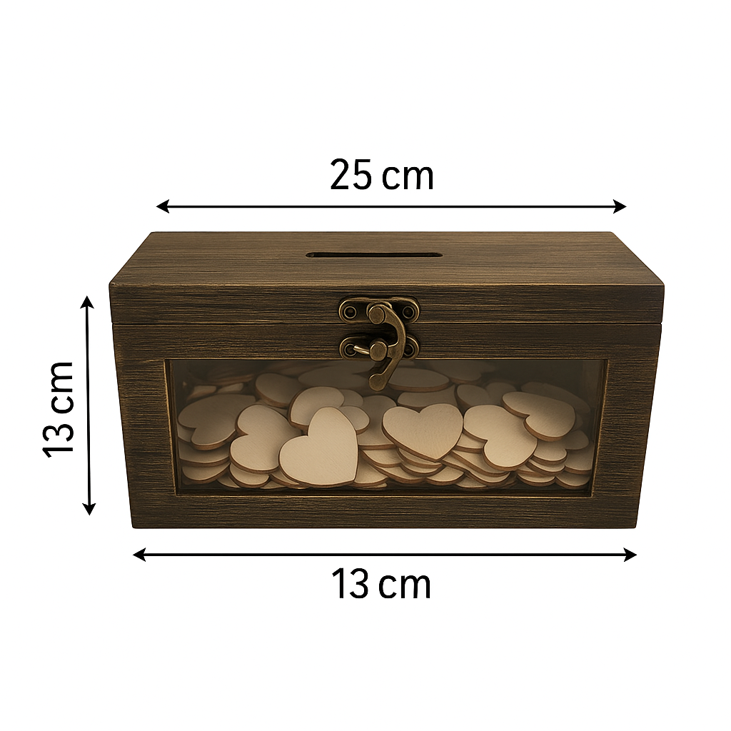 Caja de Corazones para firmar. Color Roble oscuro. Regalo Boda, Aniversario. Libro de firmas. Recuerdo de Boda, Comunión, Bautizo, Cumpleaños y Aniversario - Imagen 3