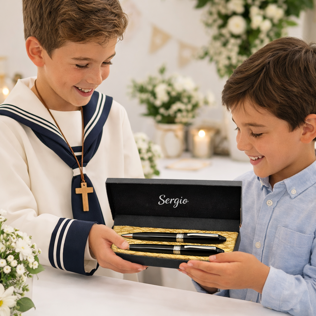 Regalo Set Bolígrafo y Roller. Estuche de Piel Negro - Bolígrafos Personalizados Regalos para Profesores, Médicos, Día del Padre. Regalos para hombre - Imagen 3