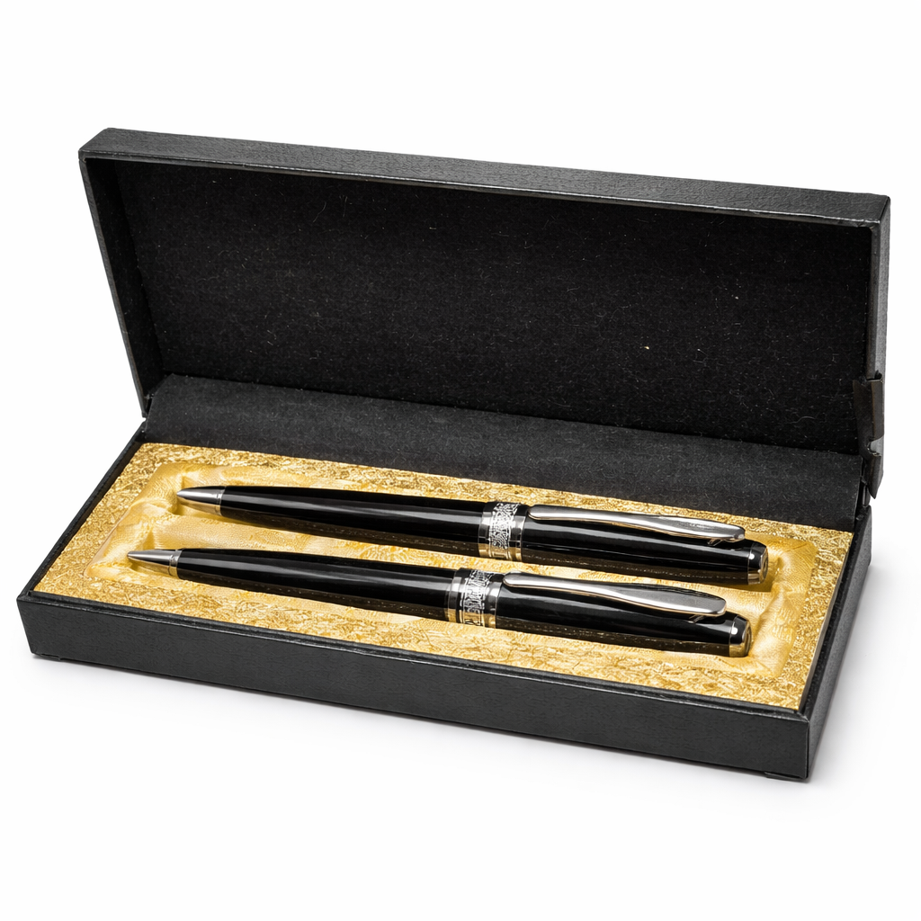 Regalo Set Bolígrafo y Roller. Estuche de Piel Negro - Bolígrafos Personalizados Regalos para Profesores, Médicos, Día del Padre. Regalos para hombre - Imagen 2