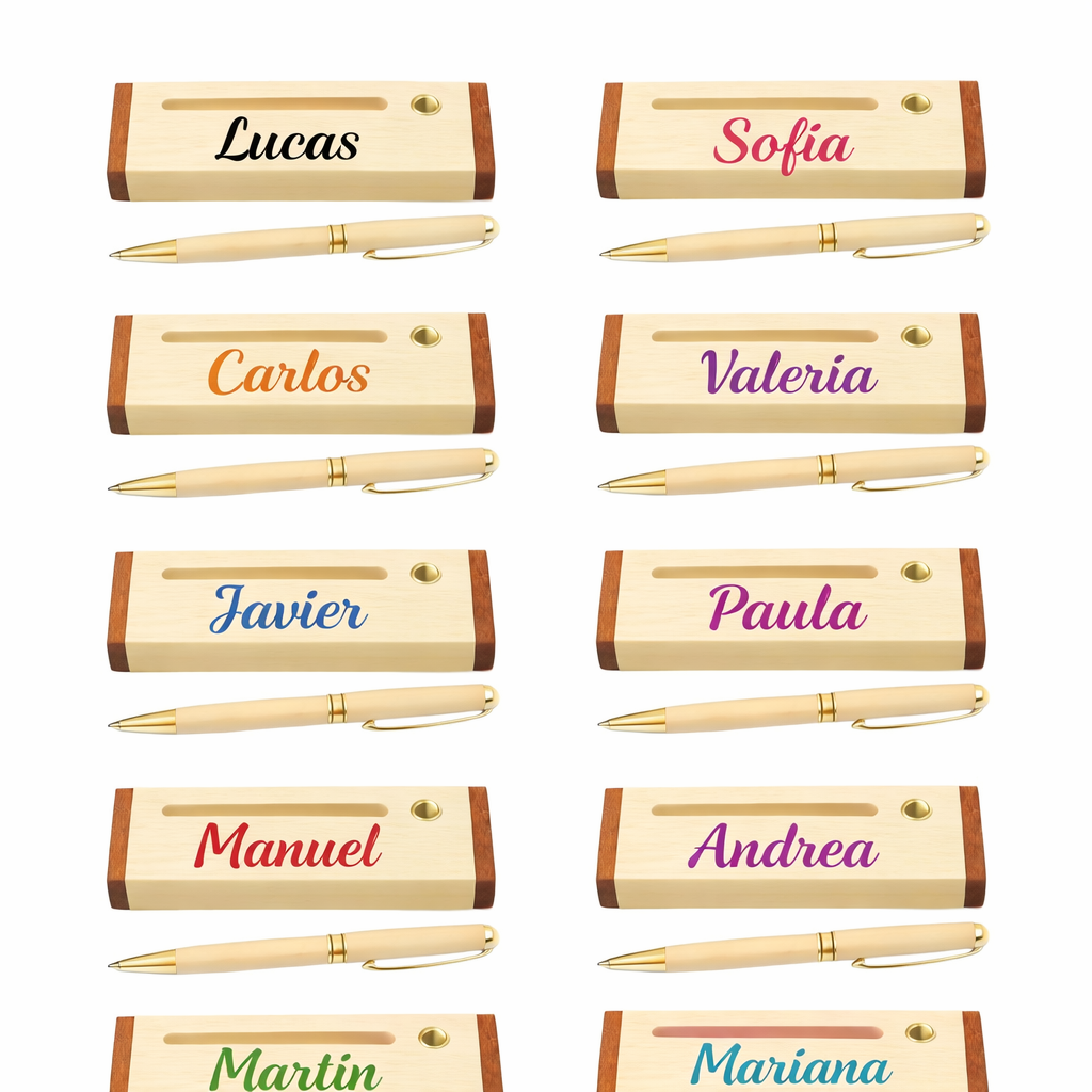 Regalo Comunión Niño Niña - Bolígrafos Personalizados. Bolígrafo de madera con caja a juego, tinta azul. Modelo soporte - Imagen 6