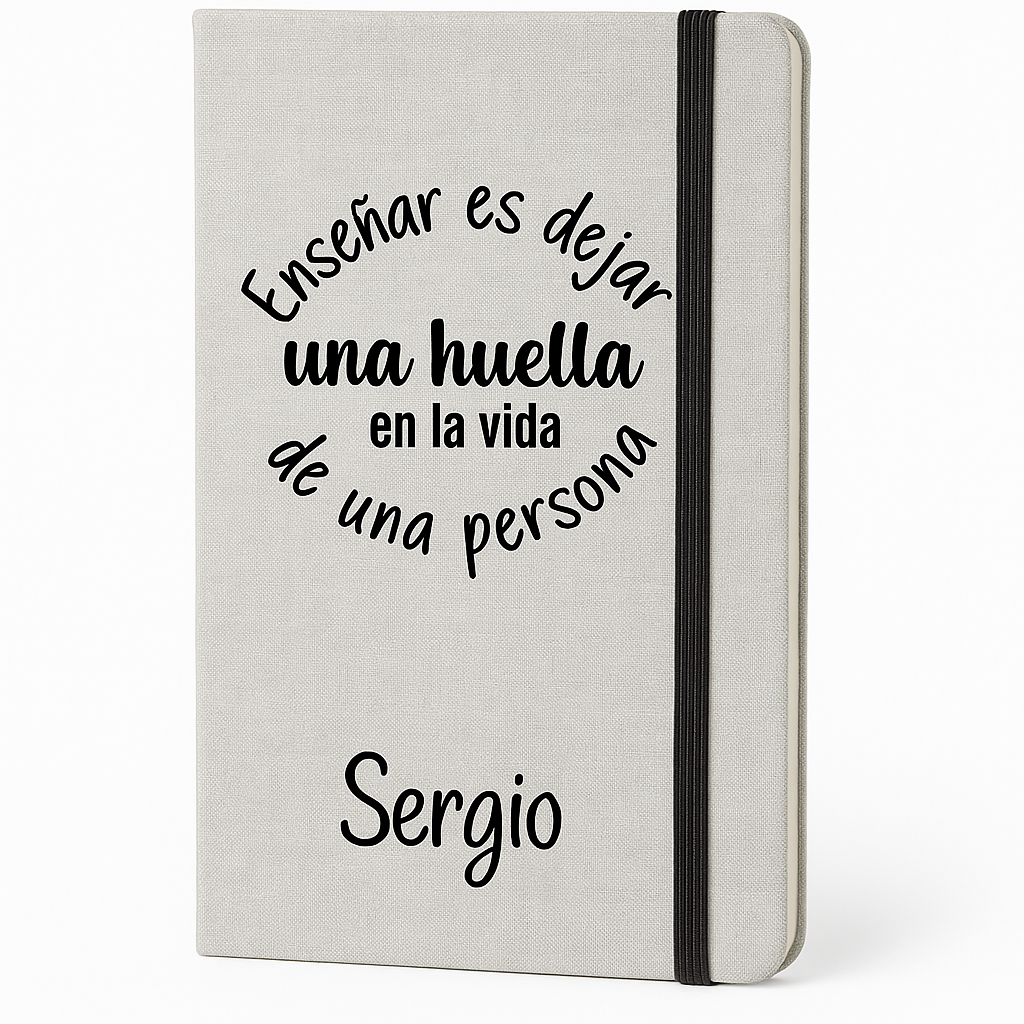 Cuaderno A5. Libretas bonitas, Cubierta rígida de tela. Regalos originales profesores. Personalizada.