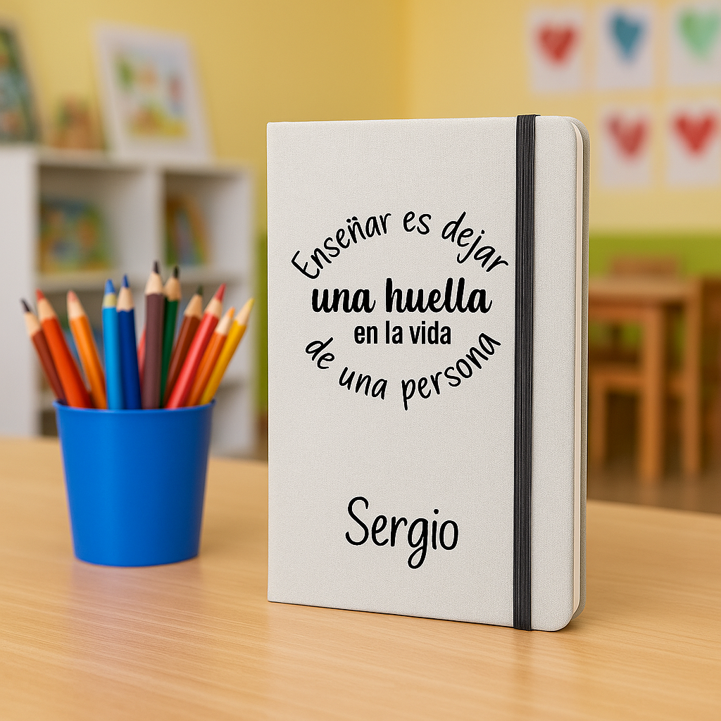 Cuaderno A5. Libretas bonitas, Cubierta rígida de tela. Regalos originales profesores. Personalizada. - Imagen 2