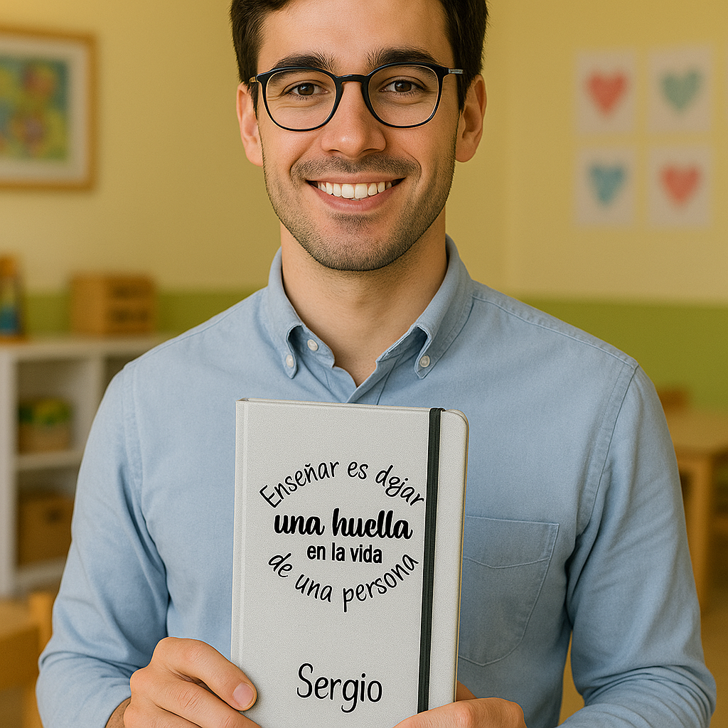 Cuaderno A5. Libretas bonitas, Cubierta rígida de tela. Regalos originales profesores. Personalizada. - Imagen 3