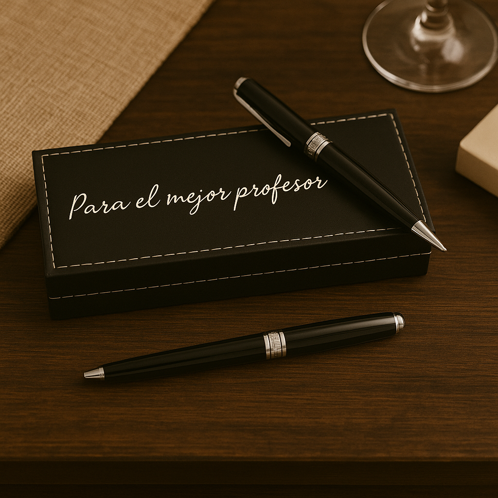 Regalo Set Bolígrafo y Roller. Estuche de Piel Negro - Bolígrafos Personalizados Regalos para Profesores, Médicos, Día del Padre. Regalos para hombre - Imagen 2