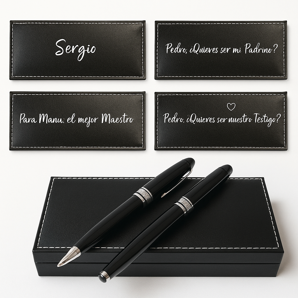 Regalo Set Bolígrafo y Roller. Estuche de Piel Negro - Bolígrafos Personalizados Regalos para Profesores, Médicos, Día del Padre. Regalos para hombre