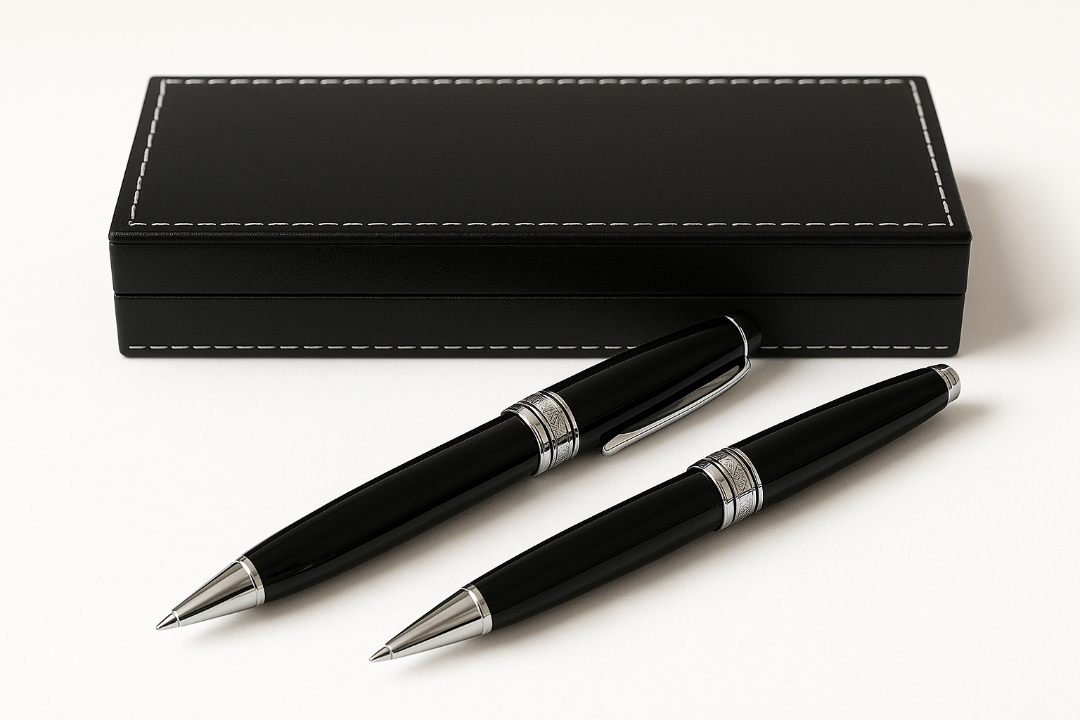 Regalo Set Bolígrafo y Roller. Estuche de Piel Negro - Bolígrafos Personalizados Regalos para Profesores, Médicos, Día del Padre. Regalos para hombre - Imagen 4