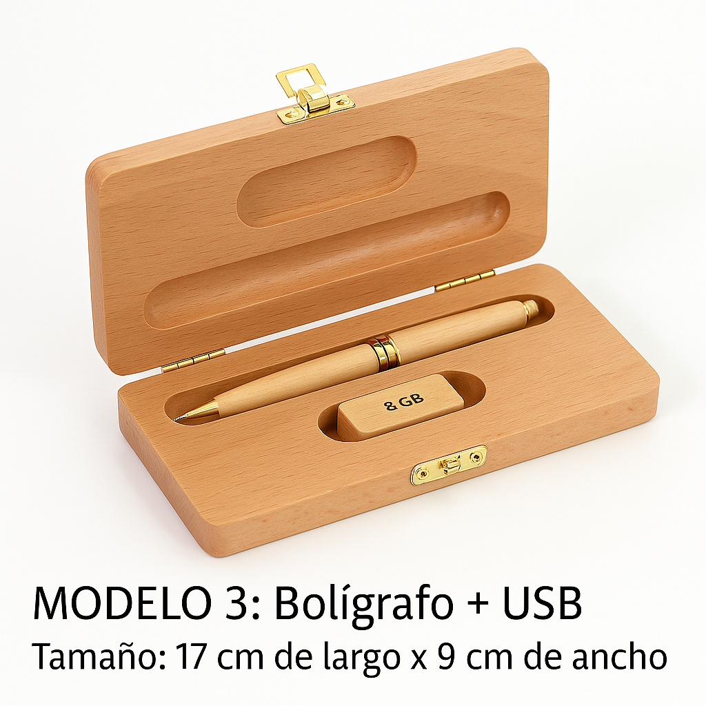 Regalo - Bolígrafos Personalizados. Bolígrafo de madera con caja a juego, tinta azul. Modelo USB - Imagen 4