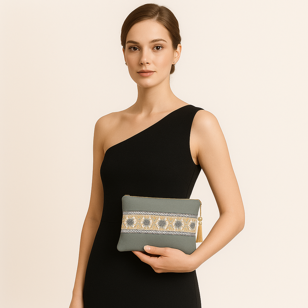 Bolso De Mano Mujer Fiesta- Doble Lona y Bordado con Cremallera Metálica - 29 x 18 cm Ideas Regalos para Mujeres - Imagen 5