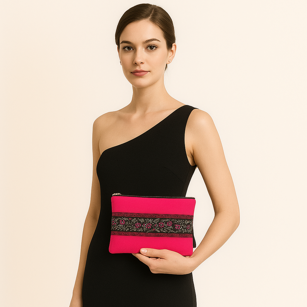 Bolso De Mano Mujer Fiesta- Doble Lona y Bordado con Cremallera Metálica - 29 x 18 cm Ideas Regalos para Mujeres - Imagen 3