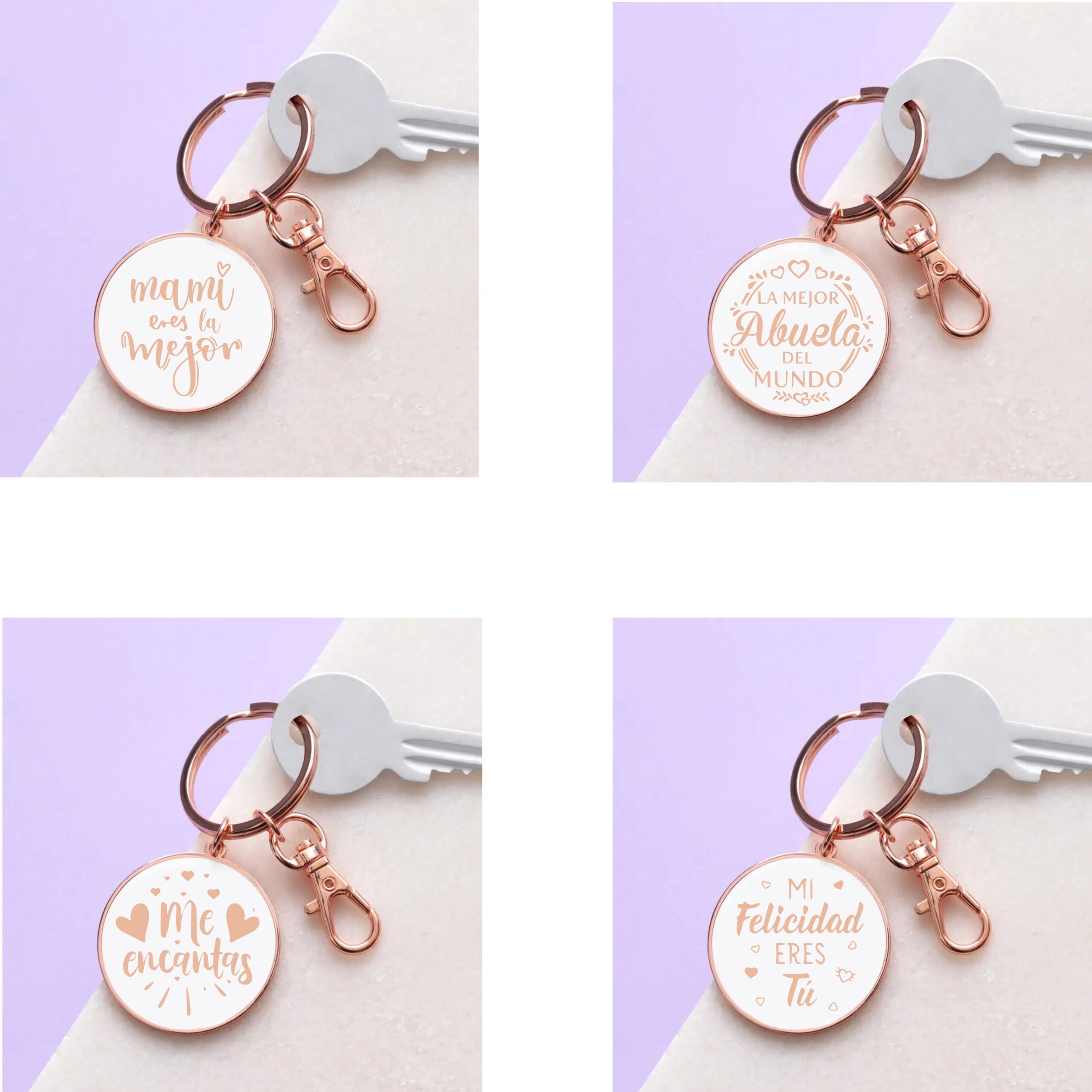 Llaveros personalizado. Llavero original Anilla y Mosquetón. Frase en español. En caja de regalo. Llavero de coche o accesorio de bolso.