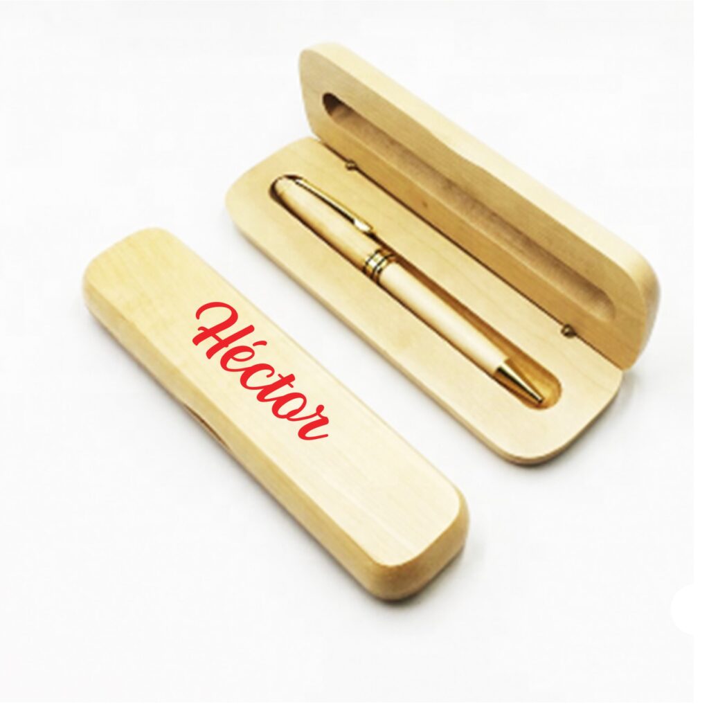 Regalo Comunión Niño Niña - Bolígrafos Personalizados. Bolígrafo de madera con caja a juego, tinta azul.