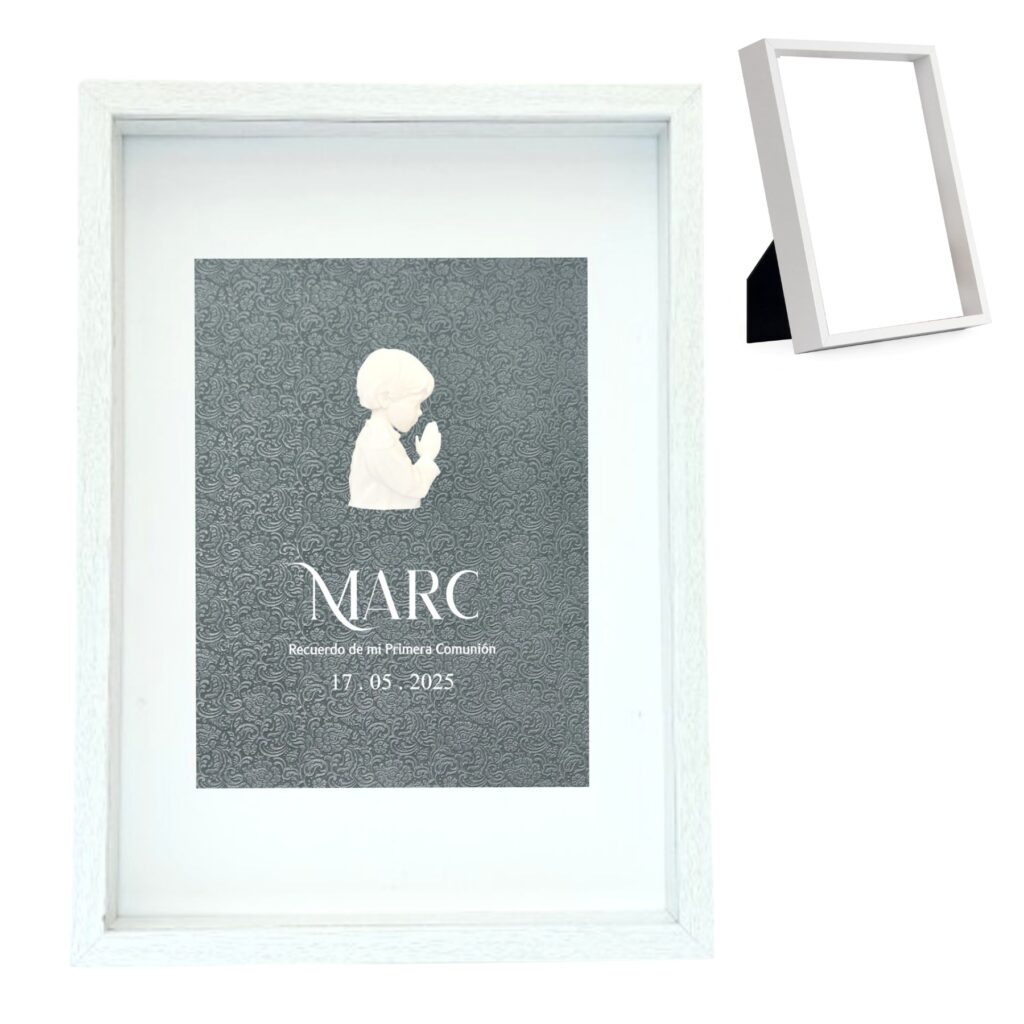 Regalo Comunión Niño - Marco 3D Personalizado con Figura Niño Comunión, Tamaño A4, Decoración Comunión Original - Detalles comunion