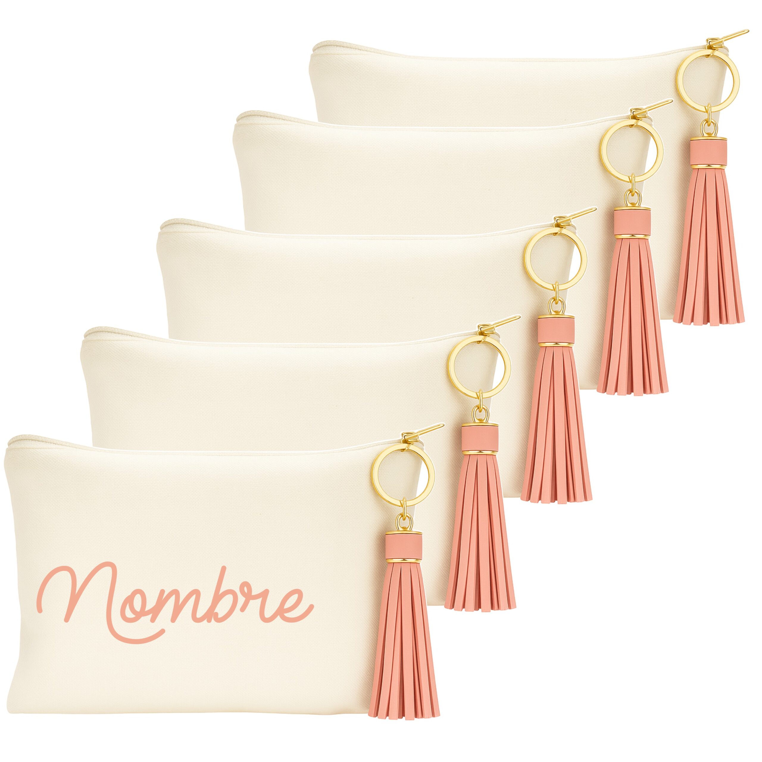 Pack 5 Organizadores de Viaje, Personalizados. Invitados Boda. Neceser Mujer, Bolsa de Aseo Niñas. (Blanco - Rosa, 20 X 14)