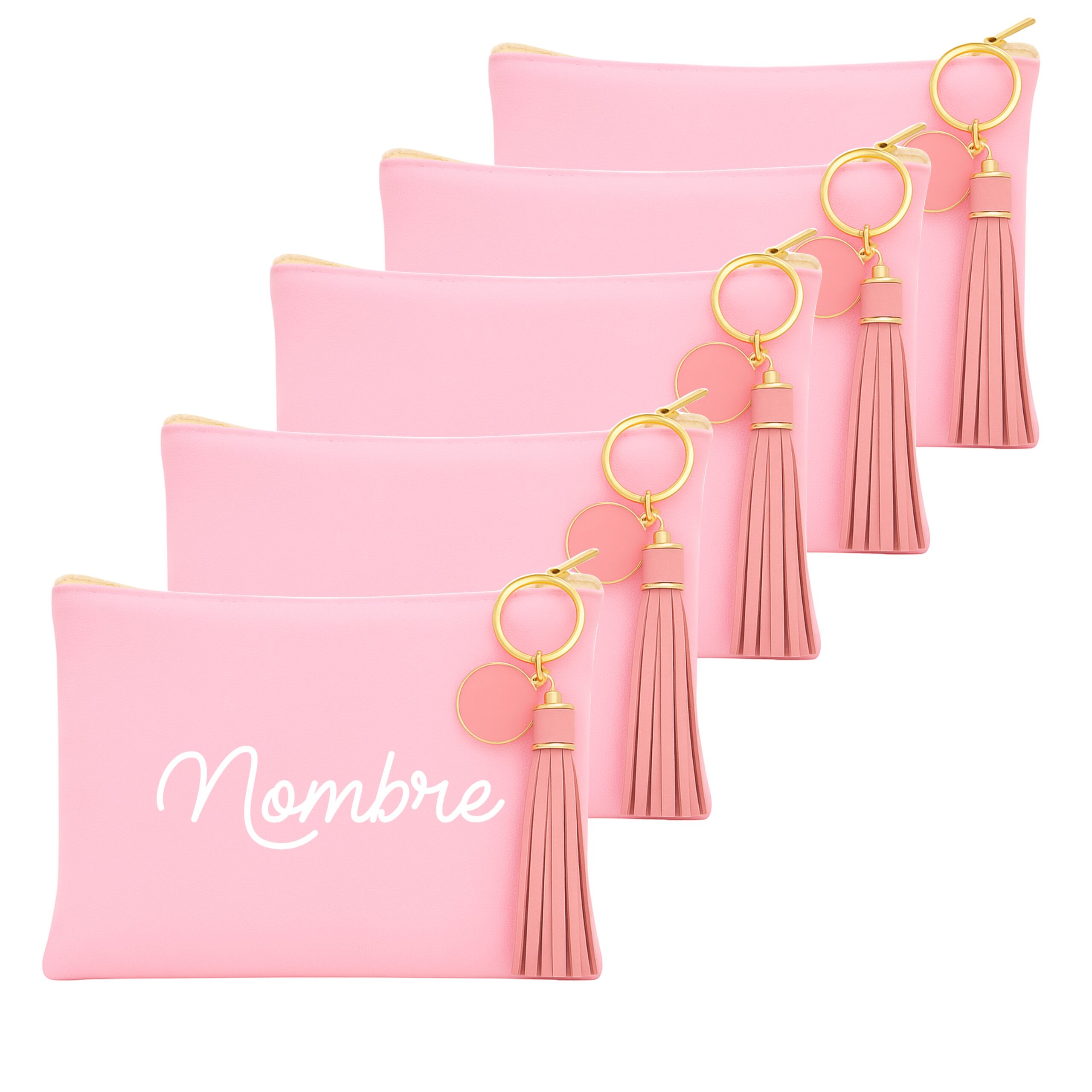 Pack 5 Organizadores de Viaje, Personalizados. Invitados Boda. Neceser Mujer, Bolsa de Aseo Niñas. (Rosa - Blanco, 20 X 14)