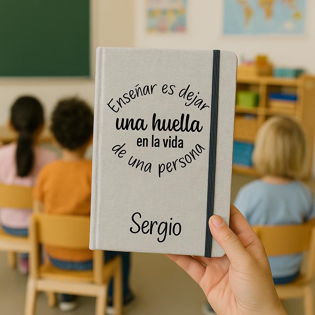 Cuaderno A5. Libretas bonitas, Cubierta rígida de tela. Regalos originales profesores. Personalizada. - Imagen 5
